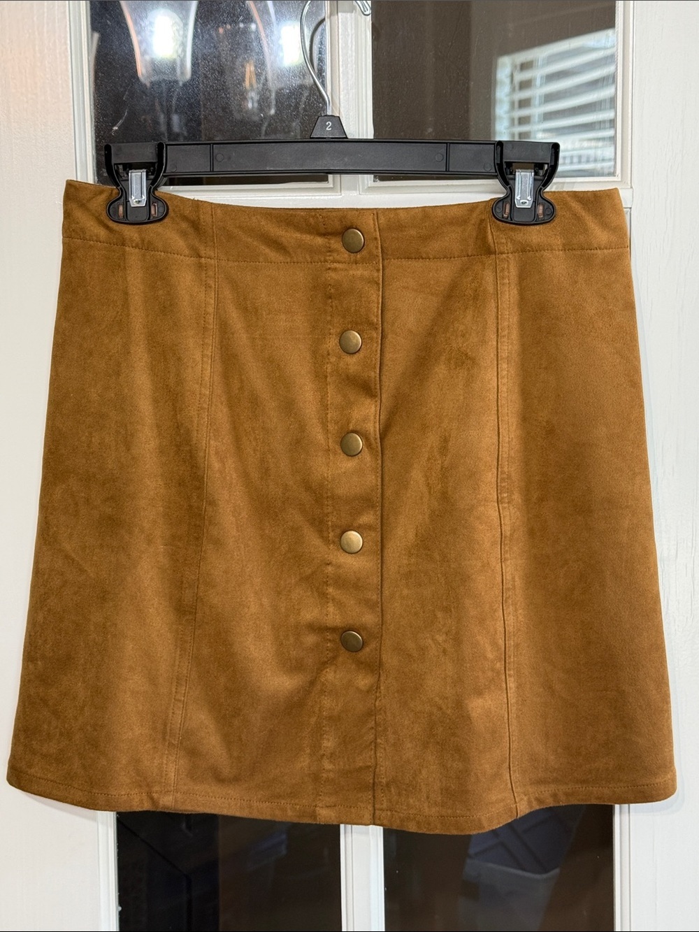 XHILARATION Snap-Front Faux Suede A-Line Mini Skirt in Camel Size Medium